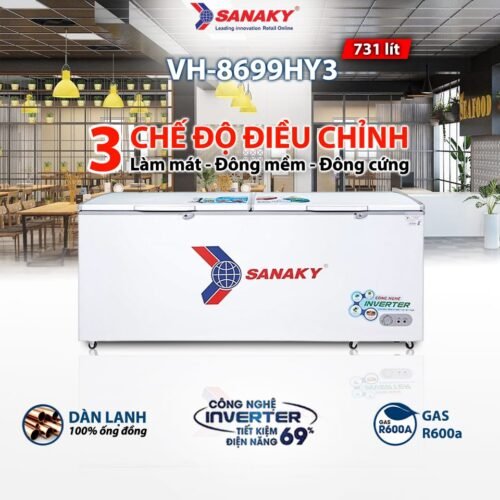 Tủ đông 761l Sanaky Inverter VH-8699HY3 Mẫu 2025