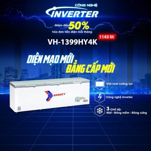 Tủ đông 1300l/1143l Sanaky Inverter VH-1399HY4K Giao diện 2025