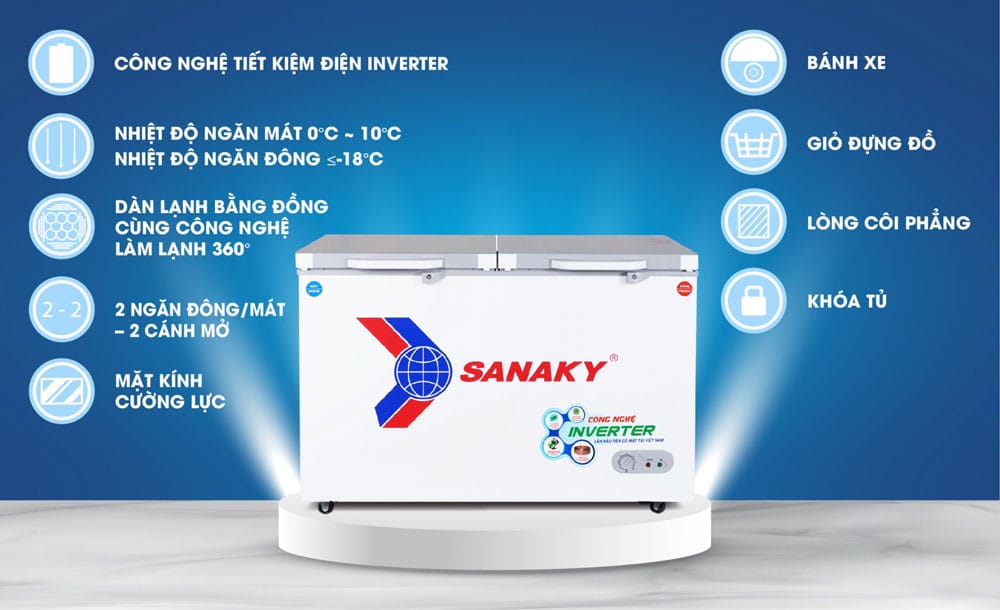 Tủ đông mát 360l/260l Sanaky Inverter VH-3699W4K
