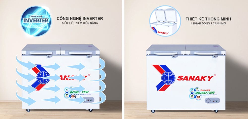 Tủ đông 260l/208l Sanaky Inverter VH-2599A4K | Dàn đồng – Siêu tiết kiệm điện