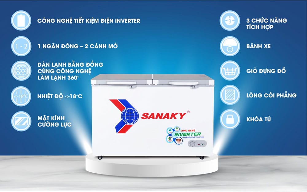 Tủ đông 360l/270l Sanaky Inverter VH-3699A4K Giao Diện Mới 2025